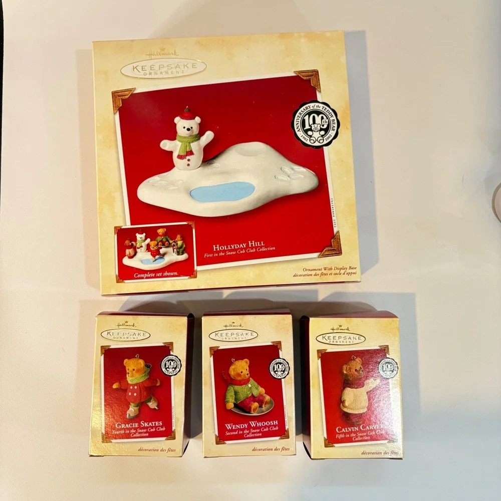 Hallmark Keepsake Snow Cub Club Ornament Set Hollyday Hill Gracie Wendy Calvin